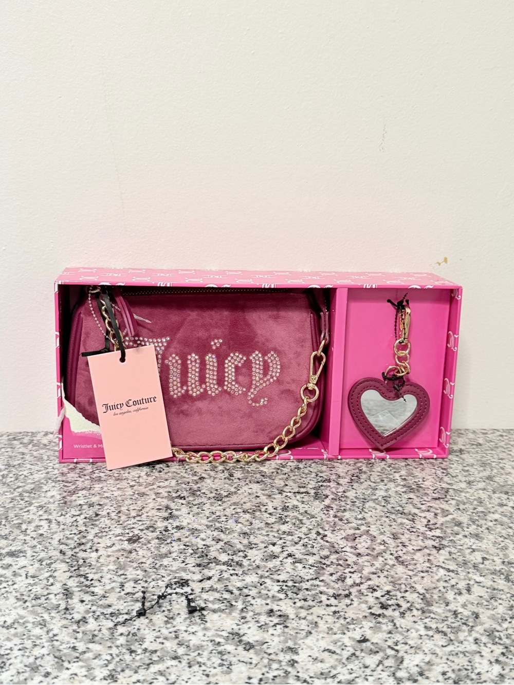 Juicy Couture Plum Berry Velvet Mini Bag with Heart Mirror Charm NWT